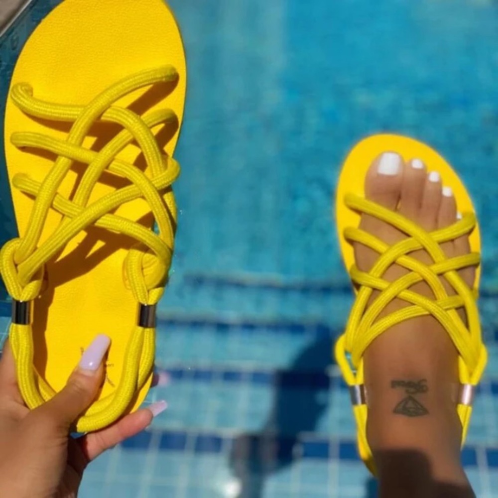 Yellow cross summer sandals